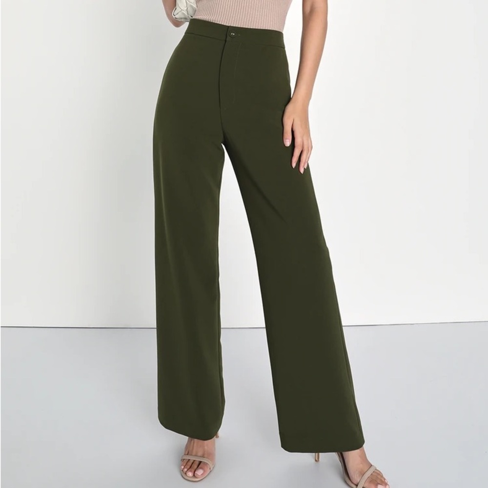 Olive Green Wide-Leg Women's Pants